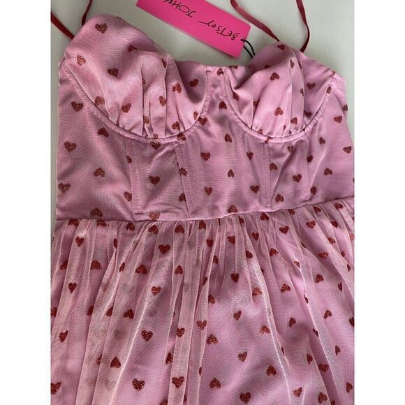 Betsey Johnson Heart Print Retro Bustier Corset Tulle Midi Dress Sz 6 Runs Small - Picture 5 of 16